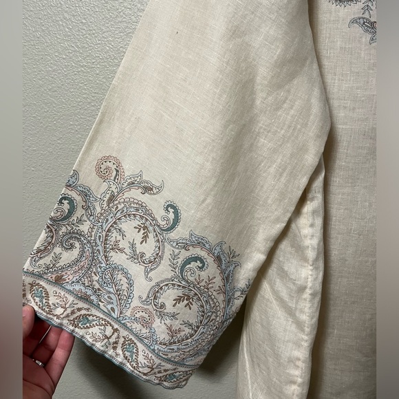 J.Jill Linen Ornate Paisley Tunic Top V Neck Paisley 3/4 Sleeves Size L tall - Picture 11 of 11